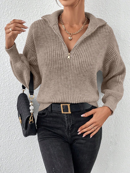 Honey Half Zip Dropped Shoulder Sweater