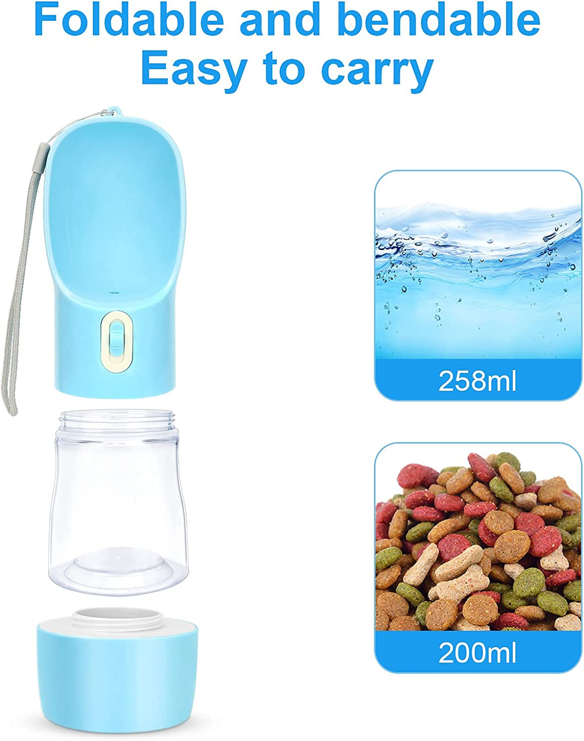 "Ultimate Portable Dog Water Bottle - Leak Proof & Lightweight with Food Container for Hiking - BPA Free (Blue)"