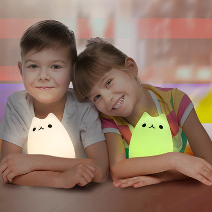 "Adorable Cat Lamp Set: Remote Control Silicone Night Light for Kids - Rechargeable Kawaii Design, Perfect for Toddlers and Baby Girls (4 Piece Set)"