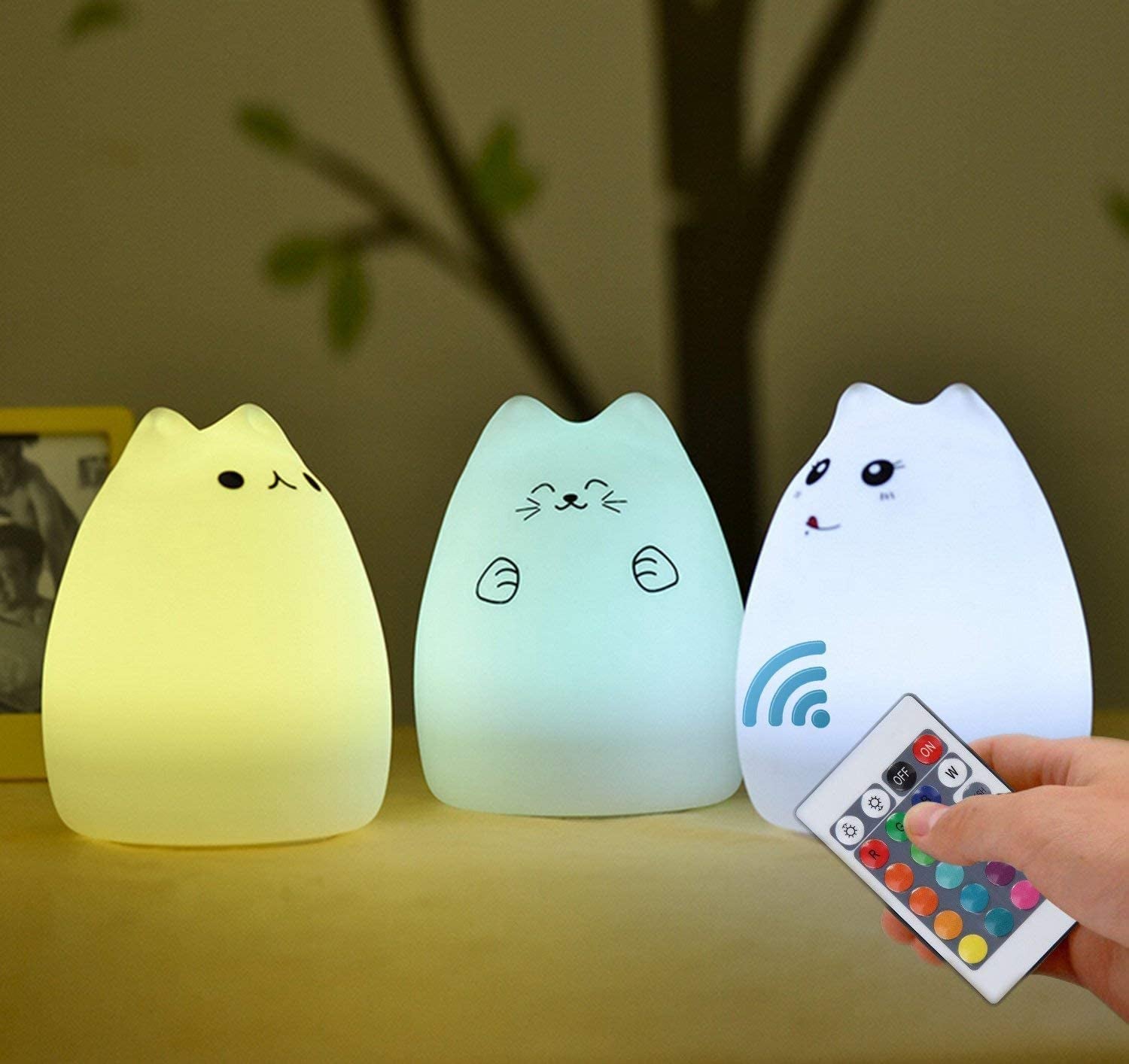 "Adorable Cat Lamp Set: Remote Control Silicone Night Light for Kids - Rechargeable Kawaii Design, Perfect for Toddlers and Baby Girls (4 Piece Set)"