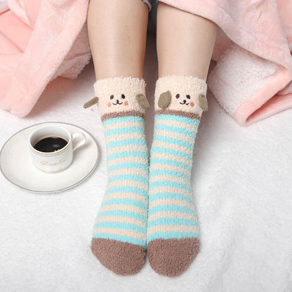 "Cozy Fuzzy Slipper Socks for Women - 5 Pairs of Fluffy, Non-Slip Winter Socks with Adorable Animal Designs!"