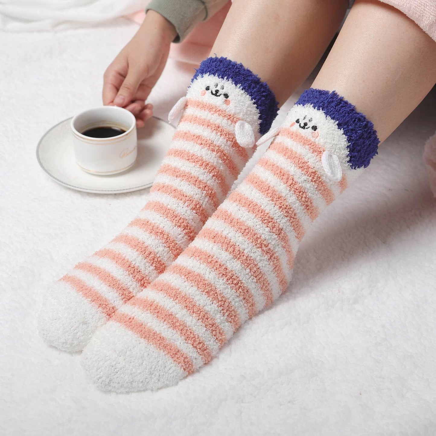 "Cozy Fuzzy Slipper Socks for Women - 5 Pairs of Fluffy, Non-Slip Winter Socks with Adorable Animal Designs!"