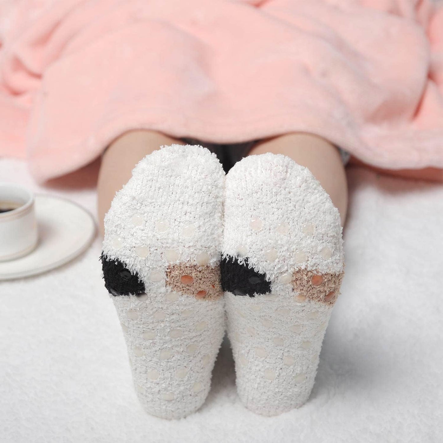 "Cozy Fuzzy Slipper Socks for Women - 5 Pairs of Fluffy, Non-Slip Winter Socks with Adorable Animal Designs!"